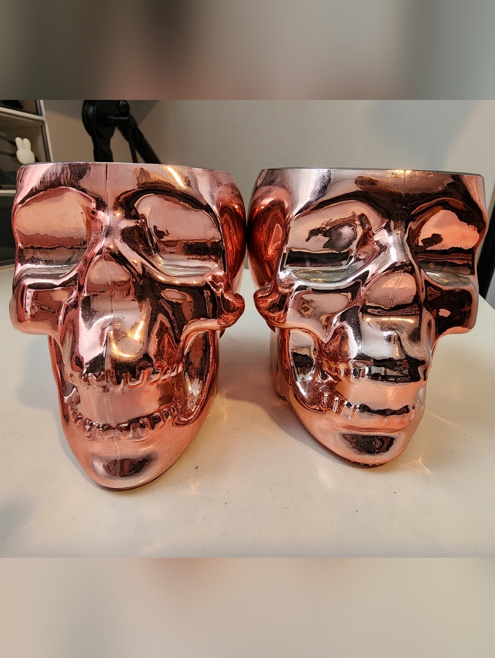 2 Rose Gold Glass Skulls
